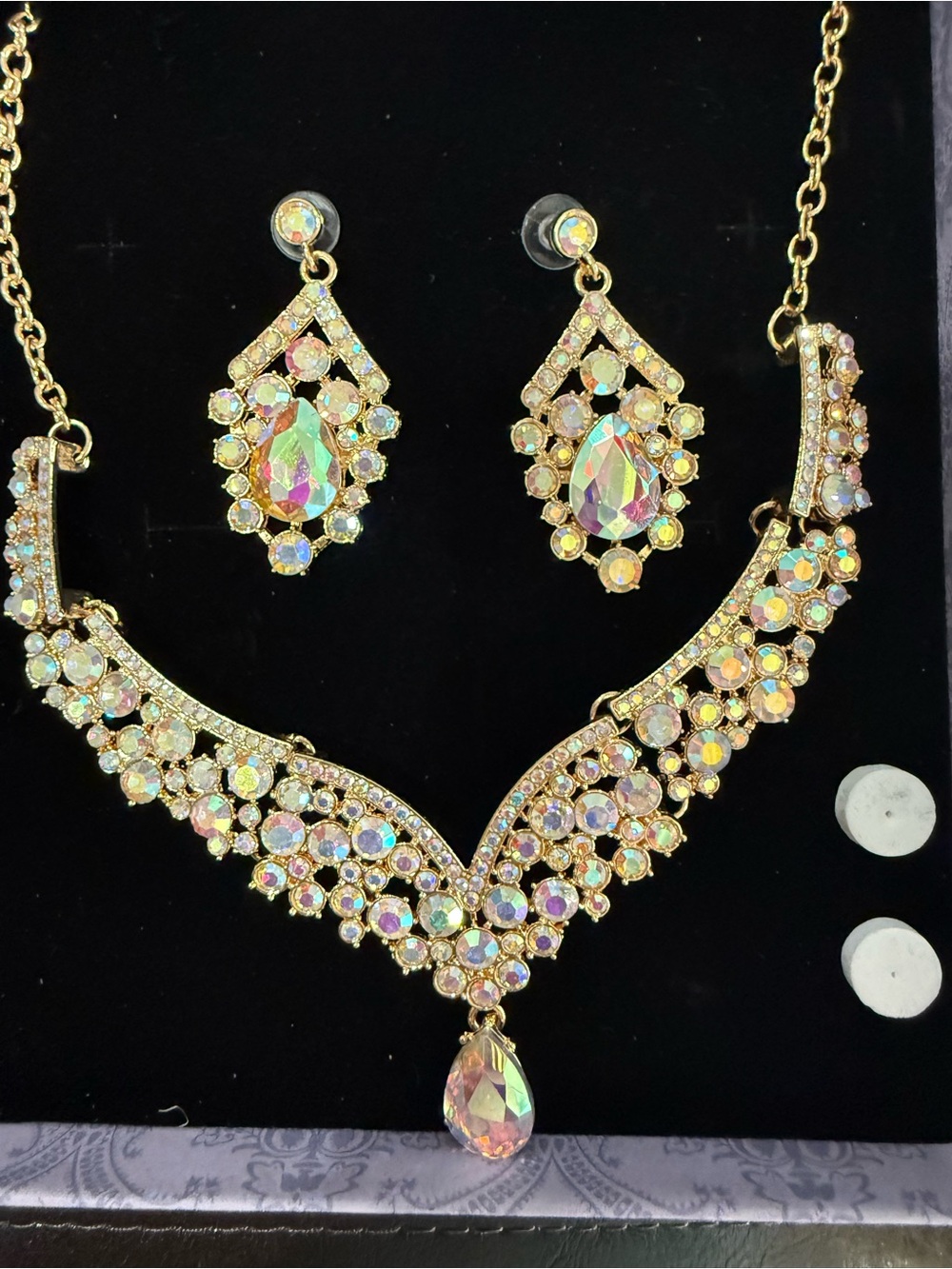 Aurora Crystal Teardrop Necklace & Earring Set - Gold